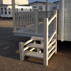 Super Rail 2 Or 3 Tread Steps 895mm Opening With Single Handrail For Static Caravan Deck Or Door