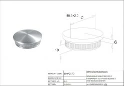 Pro Railing Decking Balustrades 316L Stainless Steel Post Or Handrail End Cap 48.3mm