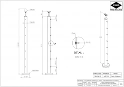 Pro Railing Wire Rope End Post - 48.3mm - C/W Welded Base & 7 M6 Eyebolts Decking Balustrades